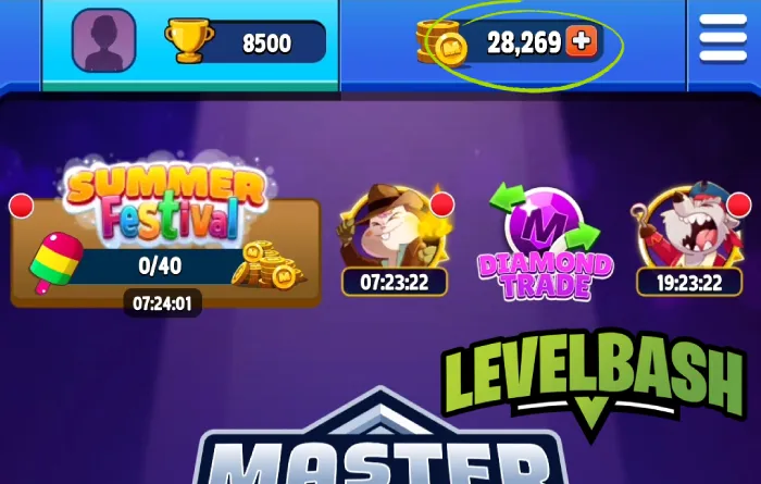 screenshot of injected free coins in match masters game
