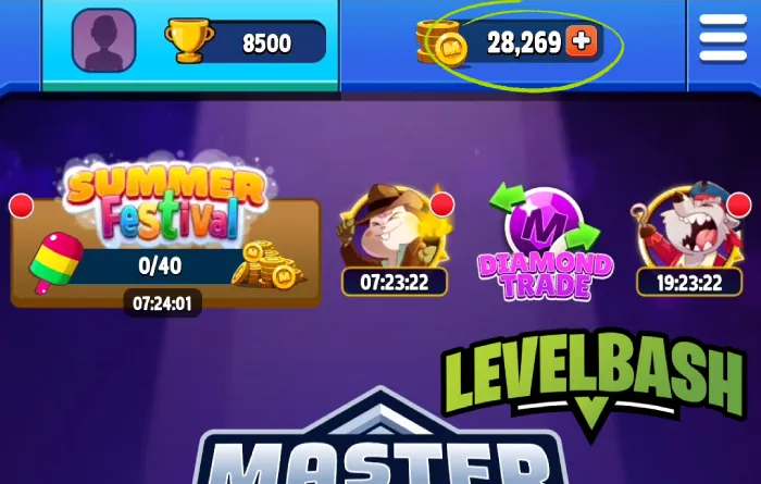 Screenshot of earned free coins in Match Masters game.