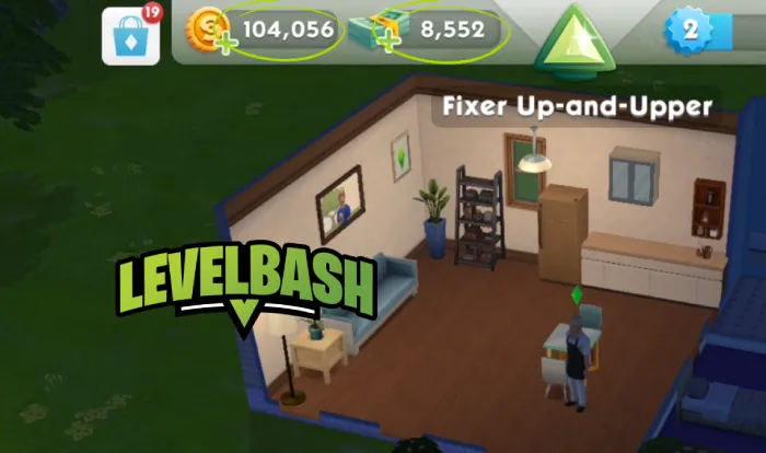 Screenshot of free resources loading to The Sims Mobile gameplay