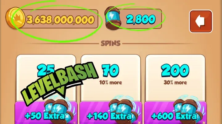 Screenshot of free spins and coins in the game