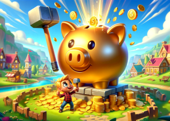 A boy who is breaking the Coin Master Piggy Bank.