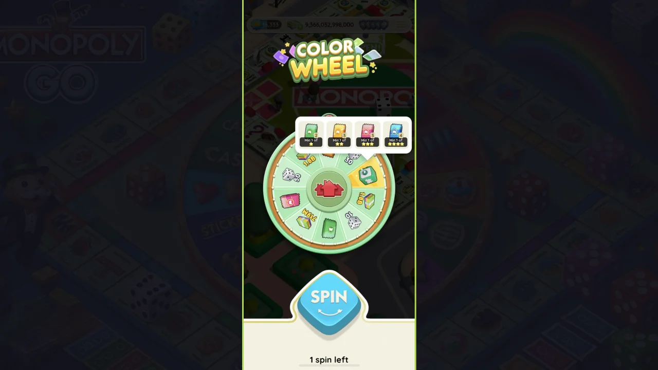 Screenshot of Color Wheel in MONOPOLY GO