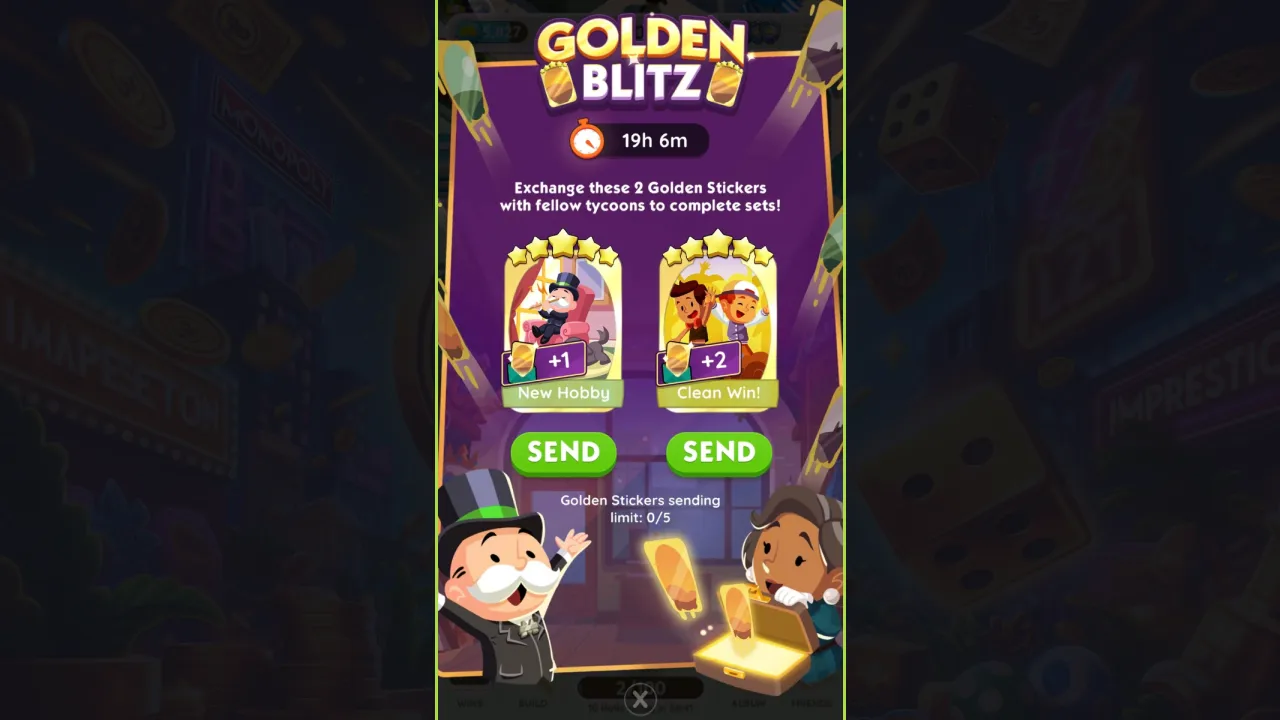 Screenshot of trading golden stickers during Golden Blitz in MONOPOLY GO