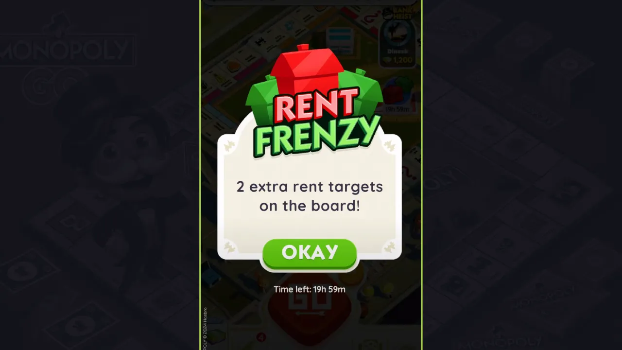 Screenshot of Rent Frenzy event in MONOPOLY GO