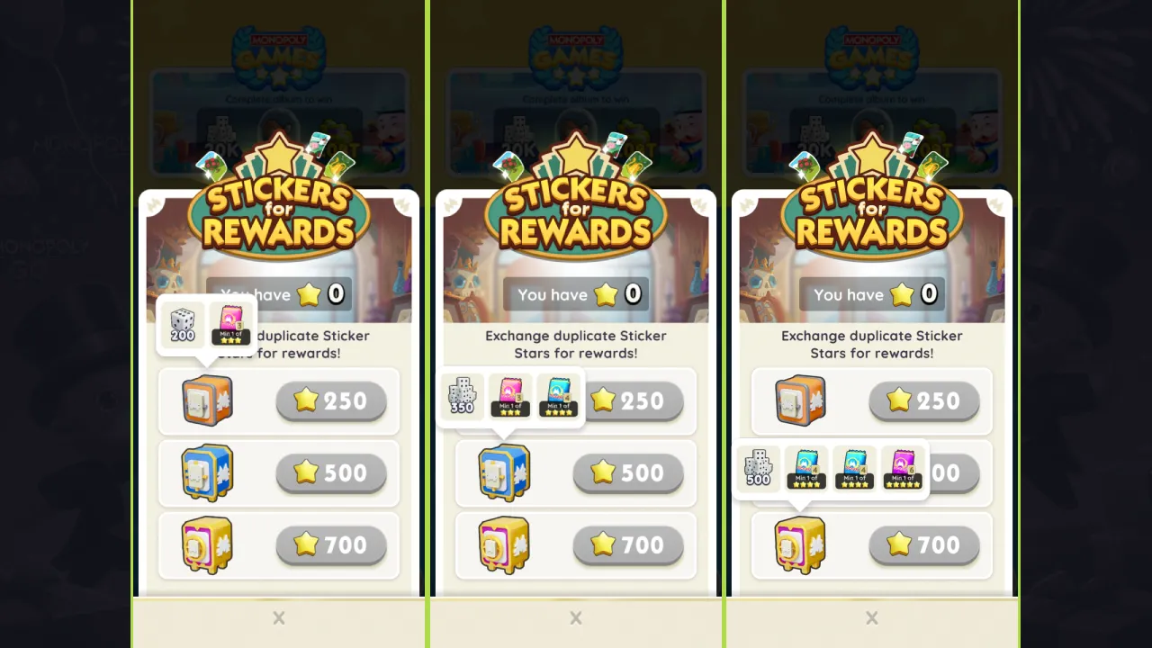 Screenshot of Sticker for Rewards screen in MONOPOLY GO.