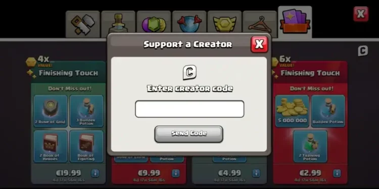 Screenshot of creator codes in Clash of Clans
